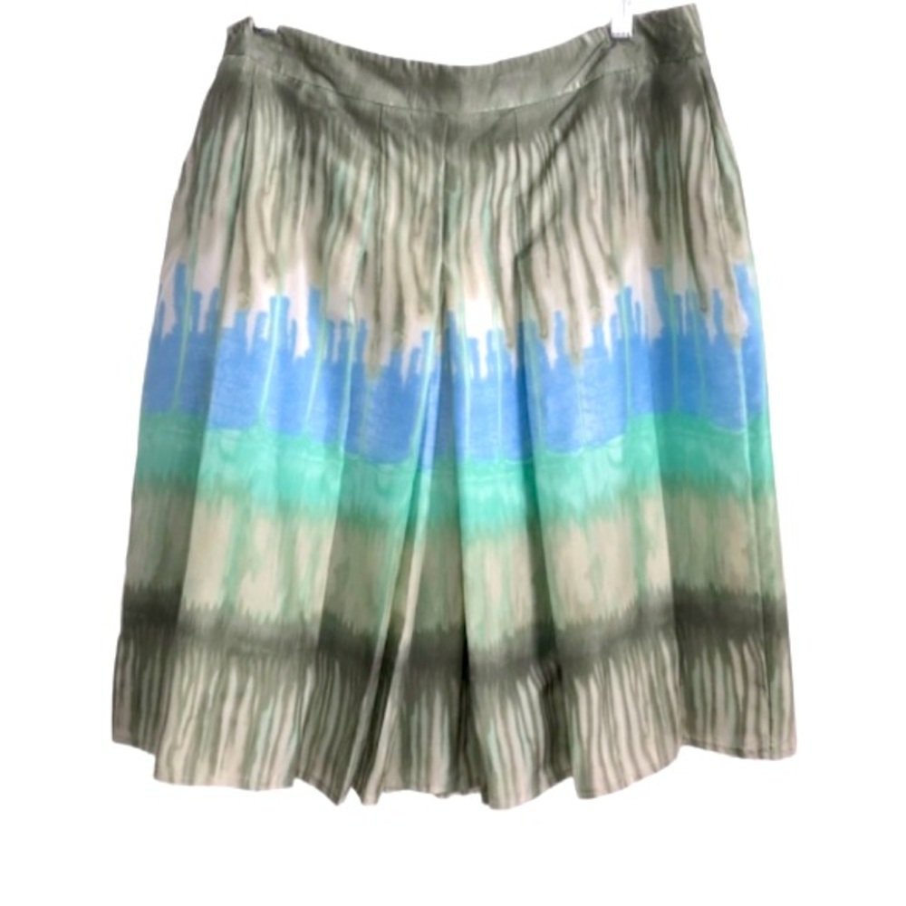 100% Silk Bandolino Women’s 12 Multi blue green drip dye pleated full skirt EUC - Picture 2 of 10
